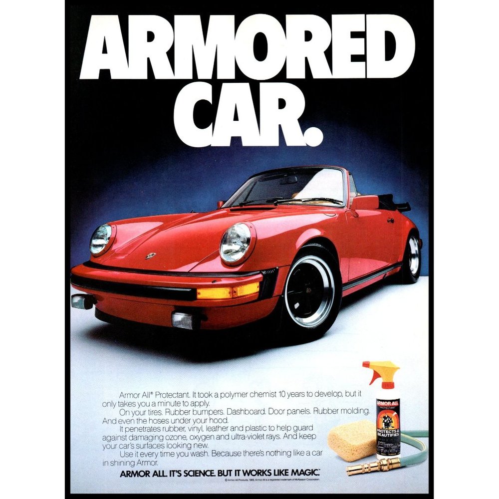 1985 Armor All Porsche 911 Convertible Vintage Print Ad Armored Car Wall Art